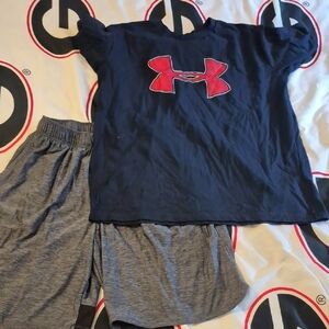 Under Armour Navy T-Shirt and Heather Gray Shorts